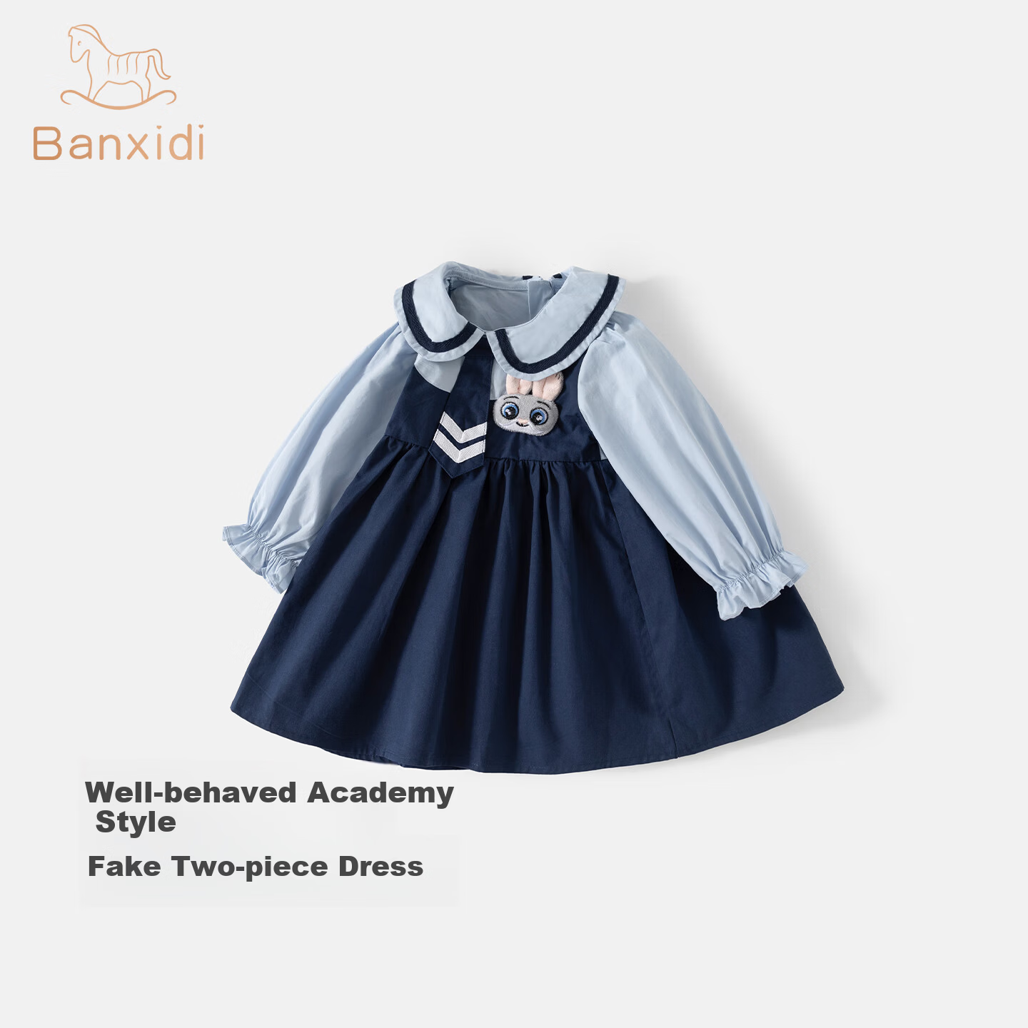 Banxidi Girls' Dress Spring New Stylish Baby Princess Dress Birthday Dress Spring and Autumn Children's School Style Skirt
