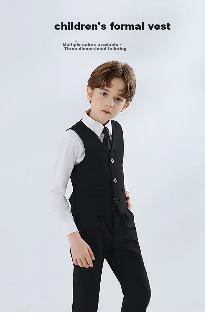 Yinuofang Children's Suit Vest Performance Host Formal Wear Black: Single Vest 130CM 2