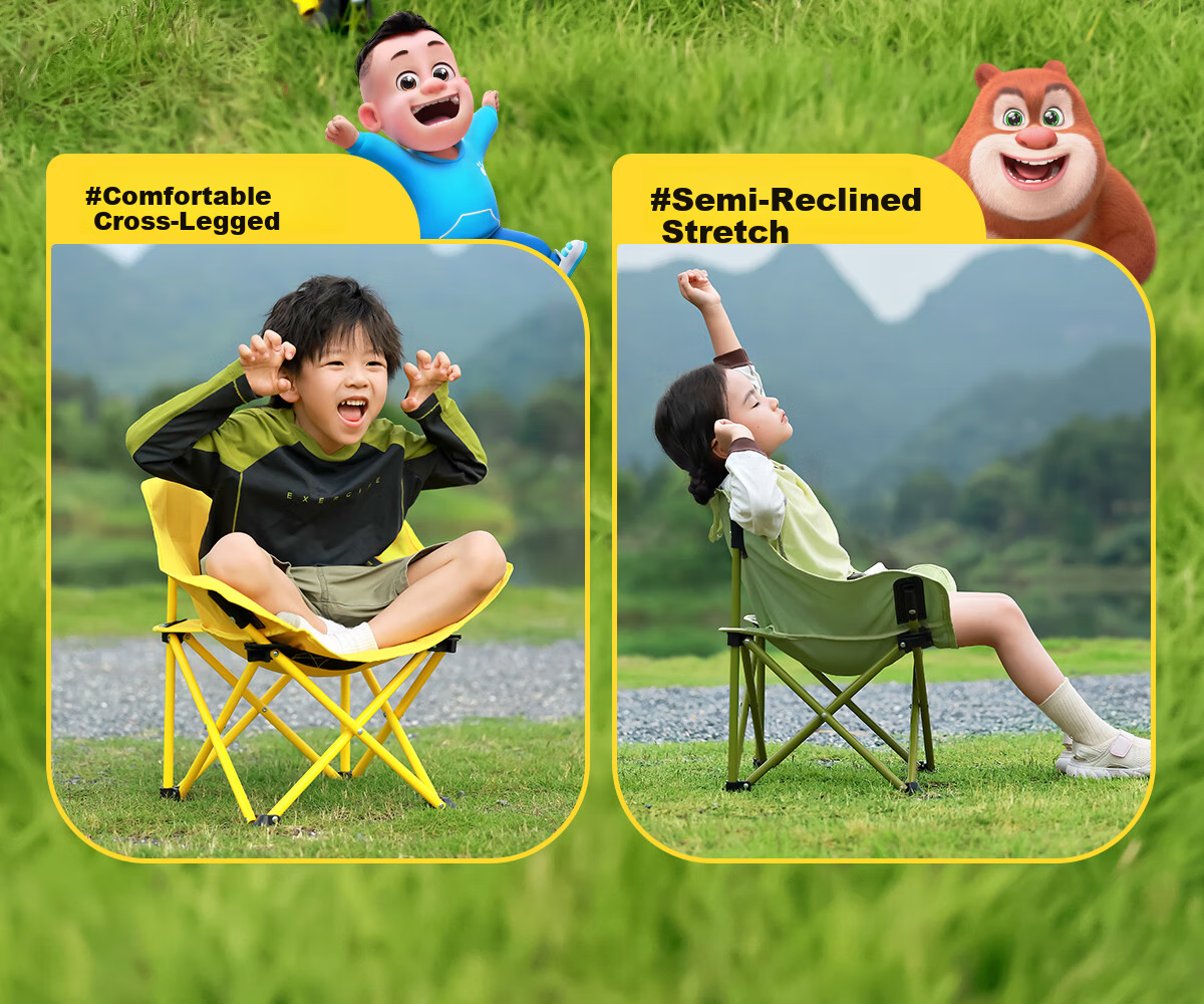 CAMEL [Camel × Boonie Bears] Outdoor Camping Folding Chair Children's Moon Chair Portable Folding Stool Oatmeal Sand 10