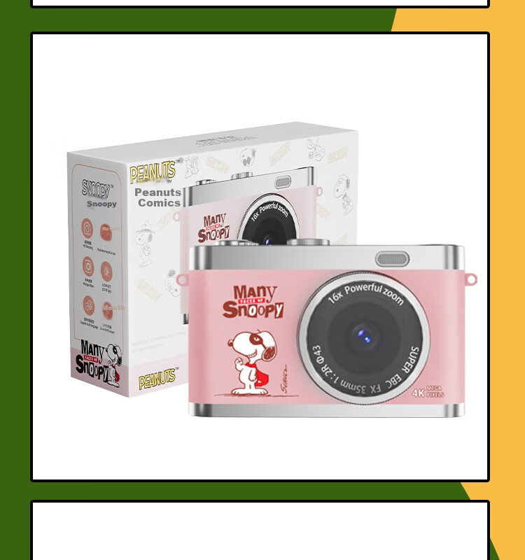 Black Cat Diary Snoopy SN17 Collaboration Digital Camera CCD Student Retro Campus Mini Camera Vlog Entry-Level Cute Kids Card Camera Portable Instant Gift Pink 9