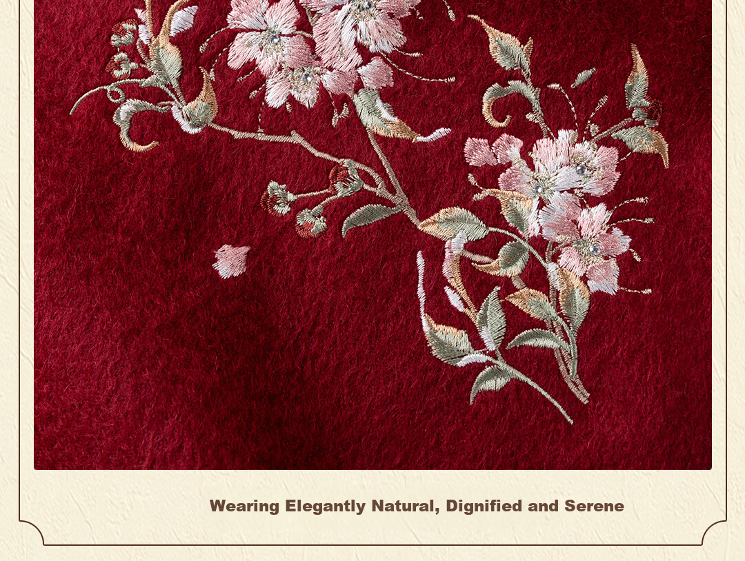 Shanghai Story 100% Wool Scarf Cherry Blossom Embroidery Women's Red Scarf Gift Box for Elders Mom Birthday Mother's Day Gift 4