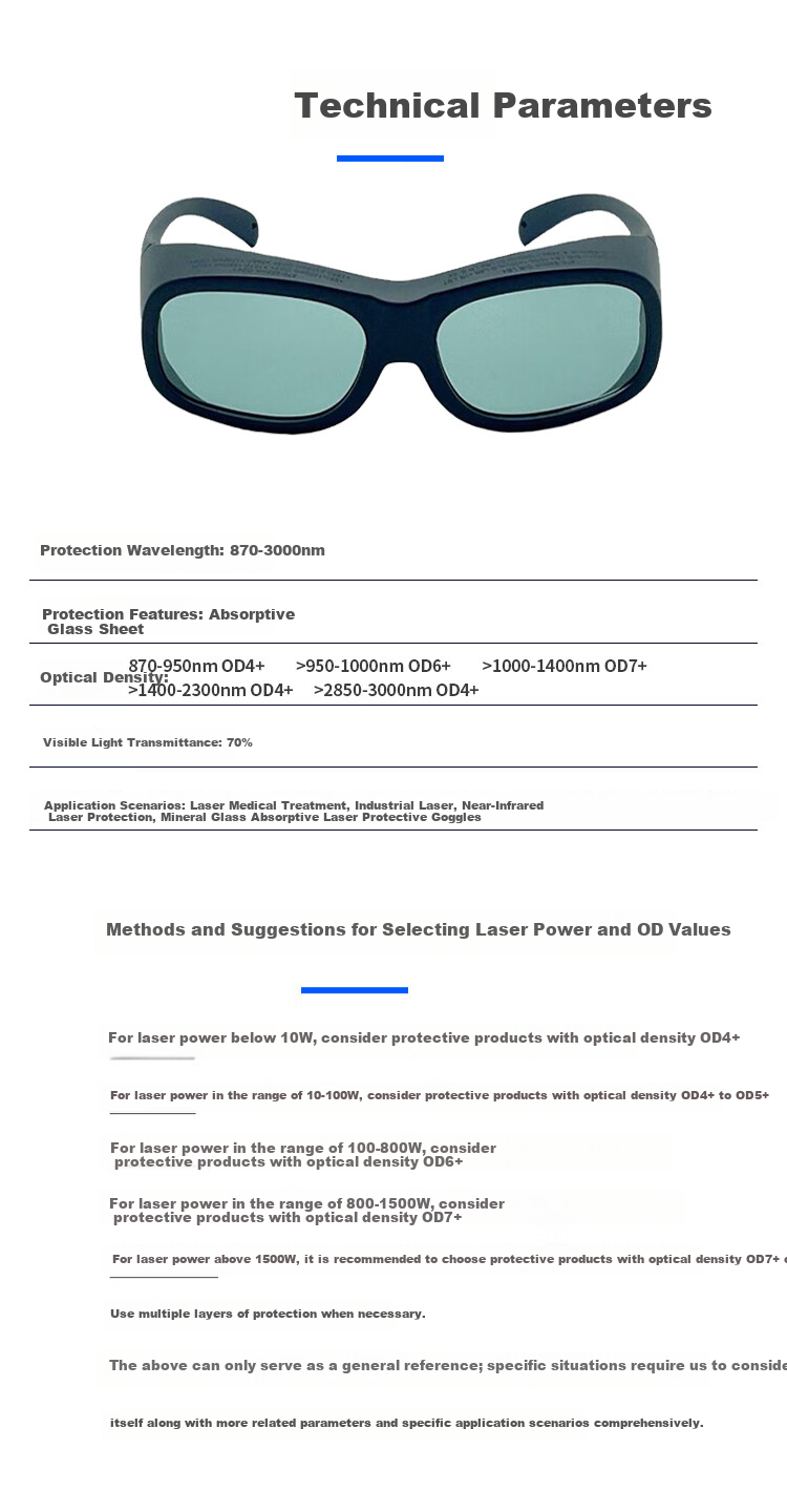Leipin Technology Mineral Glass Absorptive Laser Safety Goggles High Transmittance 870-11000nm LP-GIR-2 3