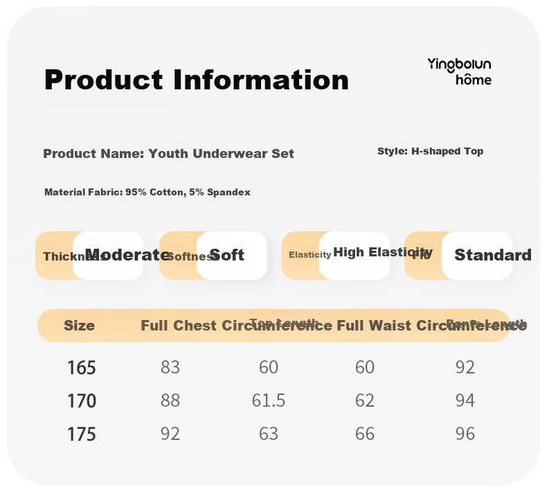 Yingbolun Girls Autumn Winter Cotton Thermal Underwear Set for High School Students 81312 Beige Size 175 9