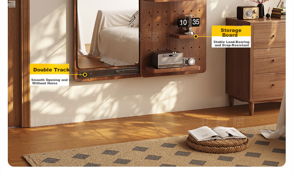 Arctic Tree Solid Wood Pegboard Dressing Mirror Hidden Sliding Mirror Home Wall-Mounted Concealed Entryway Fitting Mirror 9
