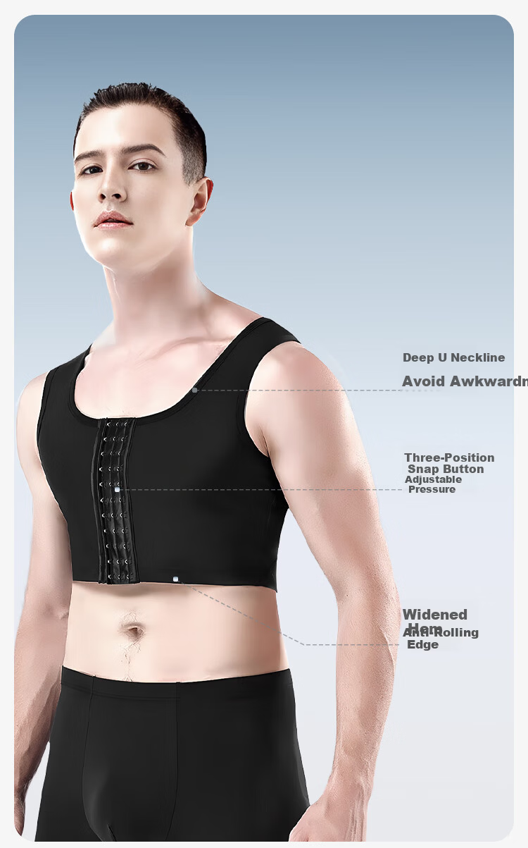 Livex Men's Shapewear Chest Binder Vest Invisible Bandage Anti-Bulge Large and Flat Chest Compression Slimming Bodywear 6
