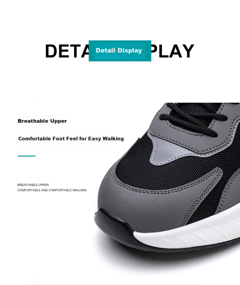 SONTAS Lightweight Work Safety Shoes for Men, Wear-Resistant, Anti-Smash, Anti-Puncture Steel Toe Plate, Breathable Summer Construction Work, Shock Absorption, Lightweight Air Cushion Sole, Gray, Size 11