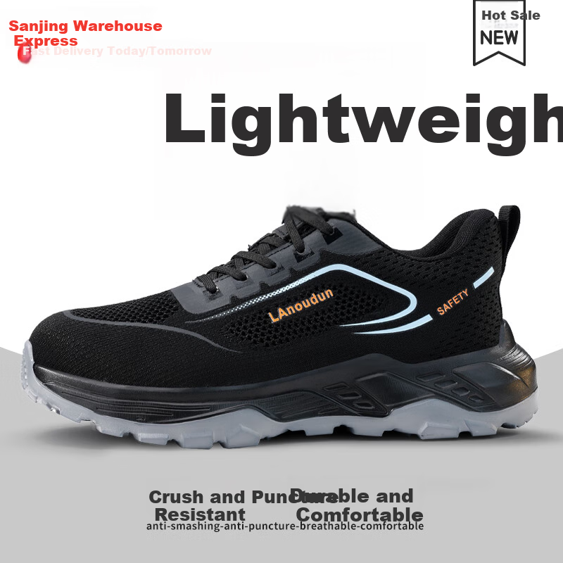 Blue Owl Shield Men's Safety Shoes Comfortable Breathable Anti-Smash Anti-Puncture Lightweight Soft Sole Wear-Resistant Work Shoes D269T Size 44