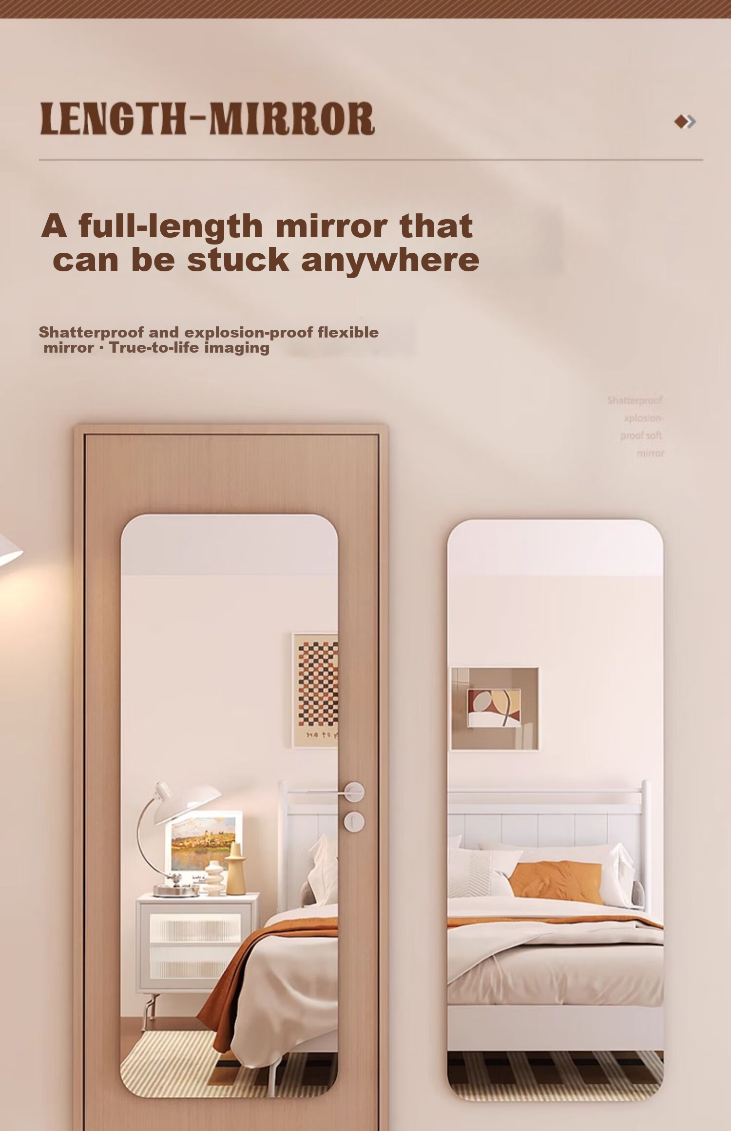 Xiangzhubian Soft Mirror Wall-Mounted Self-Adhesive Acrylic Full-Length Mirror No Drilling Bathroom Dressing Mirror Home Makeup Mirror 40*120cm 2