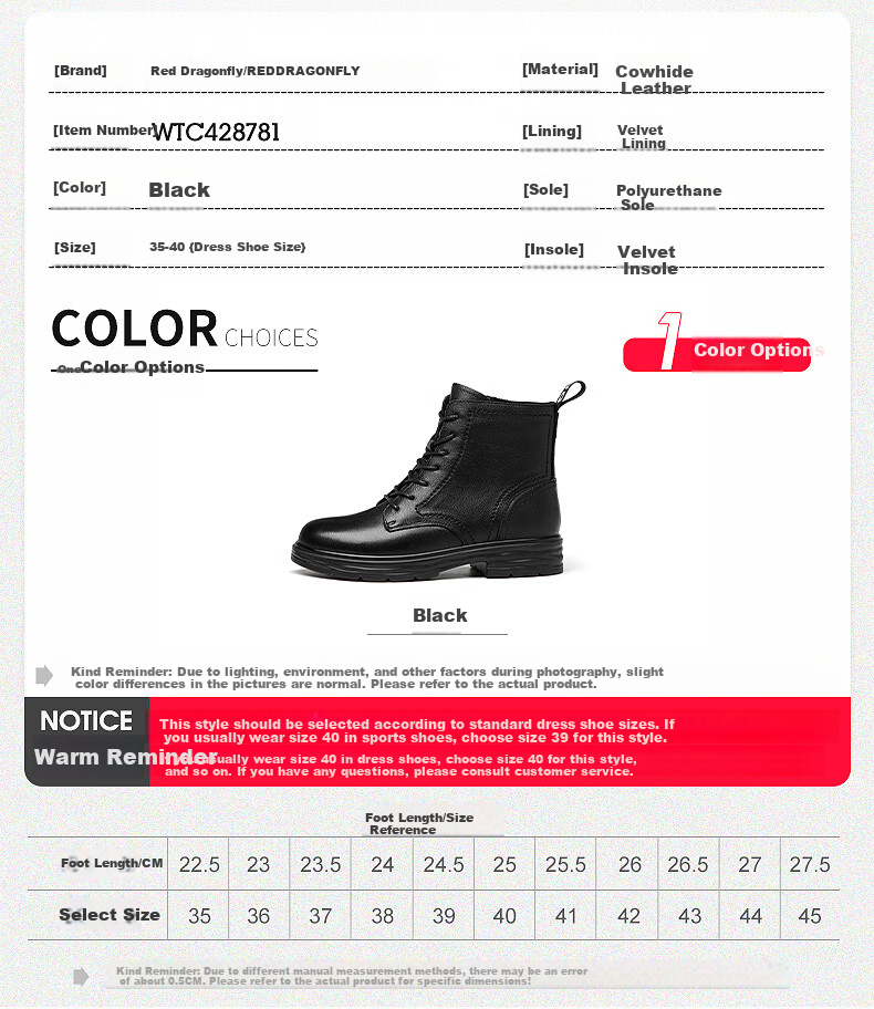 Red Dragonfly Women's High-Top 7-Eye Martin Boots Winter Thickened Short Leather Boots Fleece Lined Warm Cotton Boots WTC428781 3