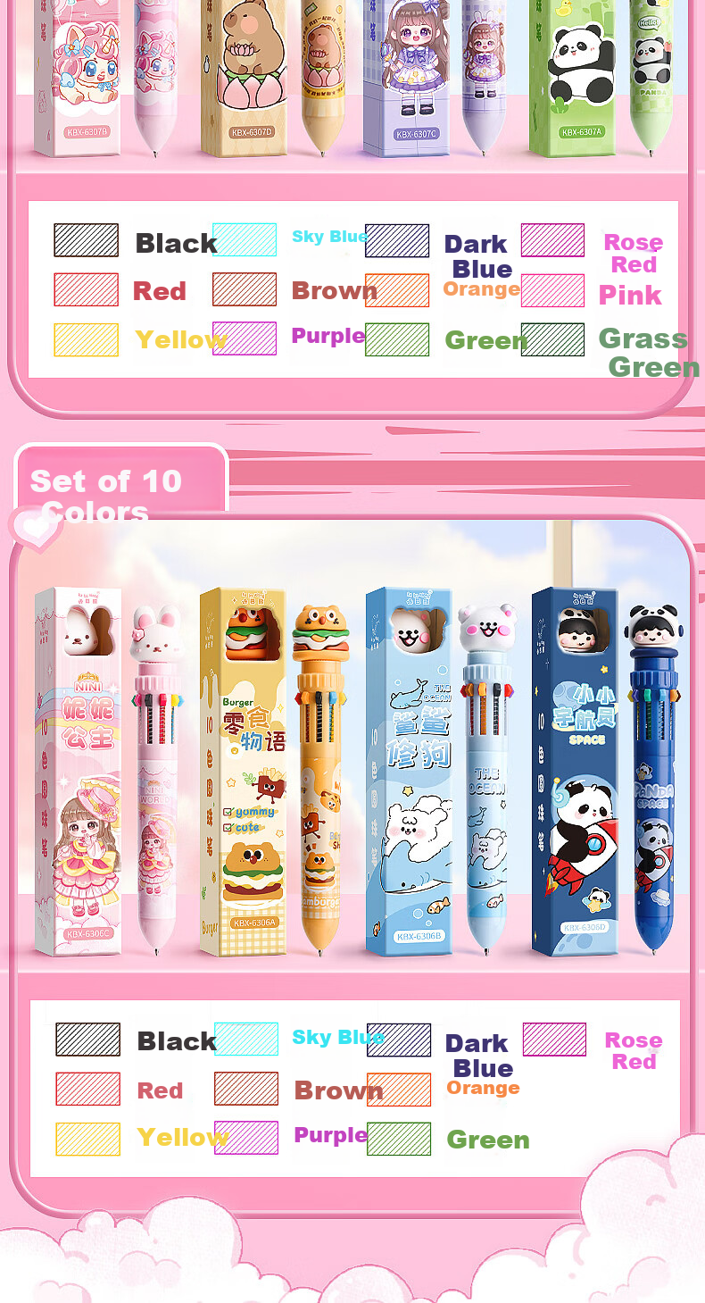 Kaba Bear 12-Color Ballpoint Pen Single Pack Cute Creative Click Pen for Elementary Students Note Taking Panda Panda 8