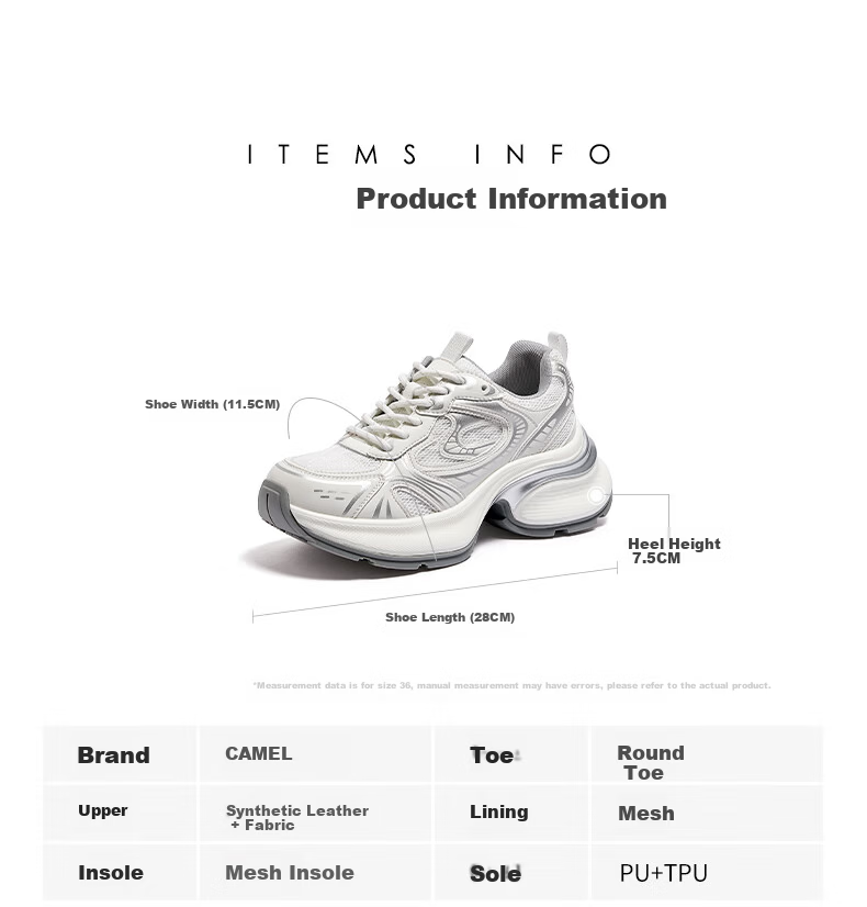 CAMEL Yinyi Women's Silver Dad Sneakers Thick Sole Casual Shoes L25S577144W Beige/Gray (Mesh) Size 40 16