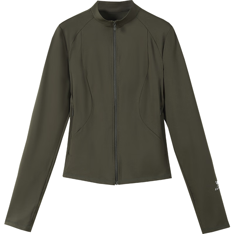 CAMEL Women's Cooling Slim Fit Sun Protection Jacket Original Yarn Stand Collar Waist Slimming Sports Coat C26BABLH061 Avocado Green XL