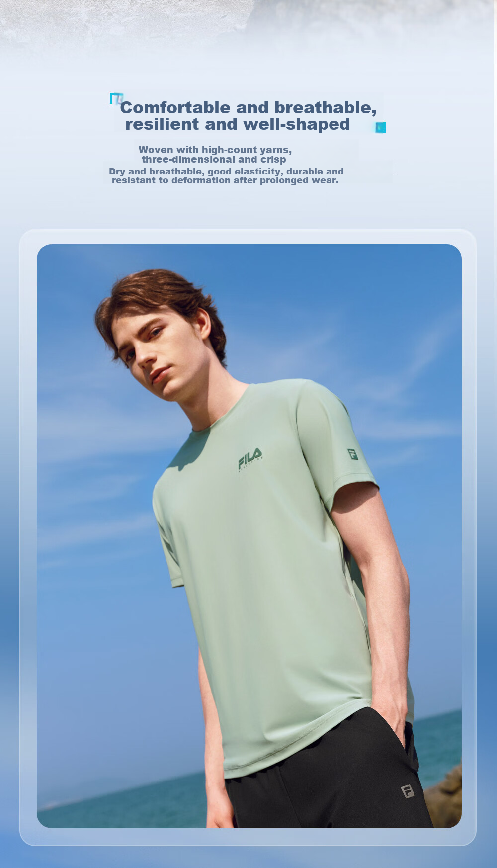 FILA Official Men's Short Sleeve T-Shirt 2026 Summer Cooling Breathable Round Neck Sun Protection Sports Top 4