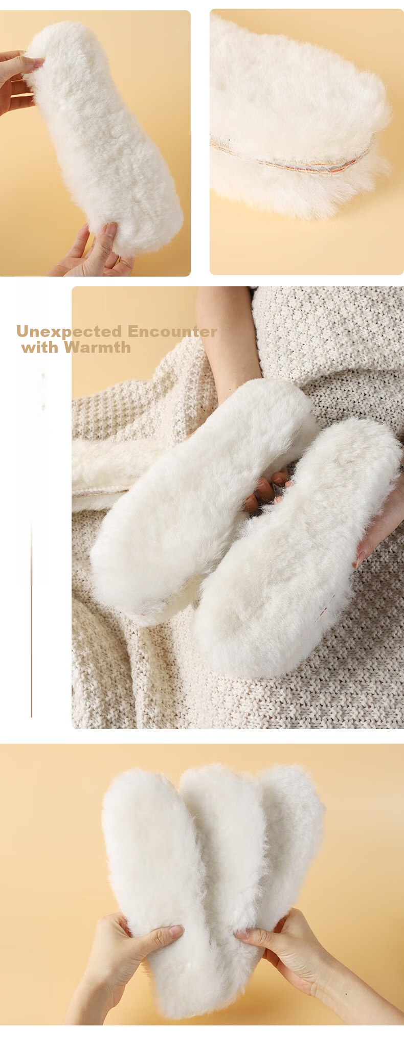 FOOTOPPO Wool Insole Warm Pure Wool Plush Thickened Insole Women's Winter Long Wool Snow Boots Cold-Proof Cotton Insole Men's 9
