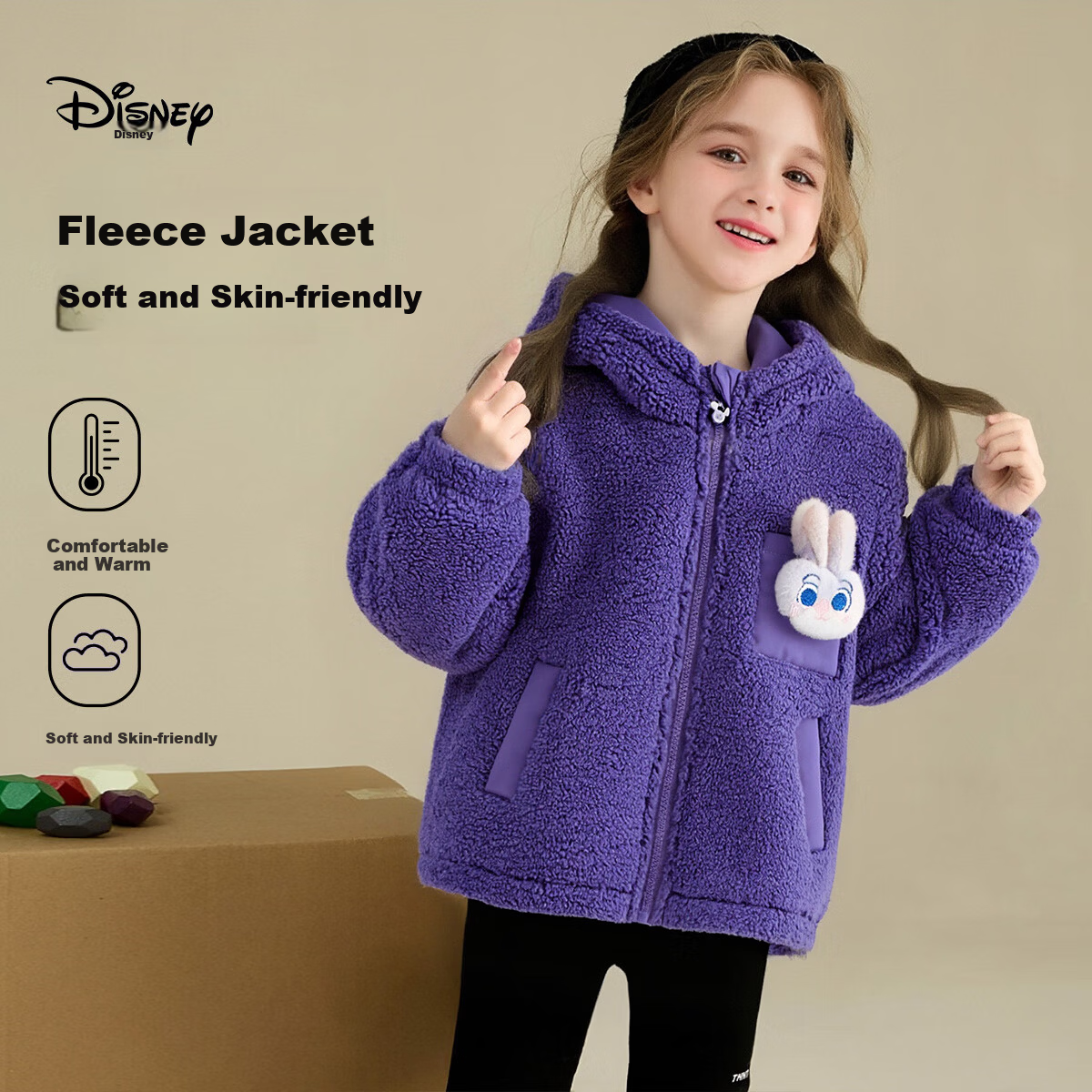 Disney Girls' Lamb Wool Plush Jacket Spring 2026 New Children's Zootopia Winter Baby Kids' Top