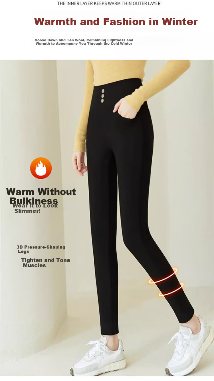 Langsha Women's Down Pants Thickened Winter Outerwear Northeast Goose Down Wool Warm Fleece Slim Black Cotton Pants 13