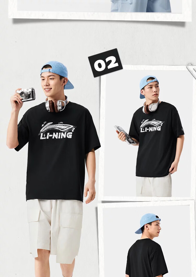 LI-NING Lightweight Breathable Men's Short Sleeve T-Shirt Casual Loose Fit Sportswear for Couples 9