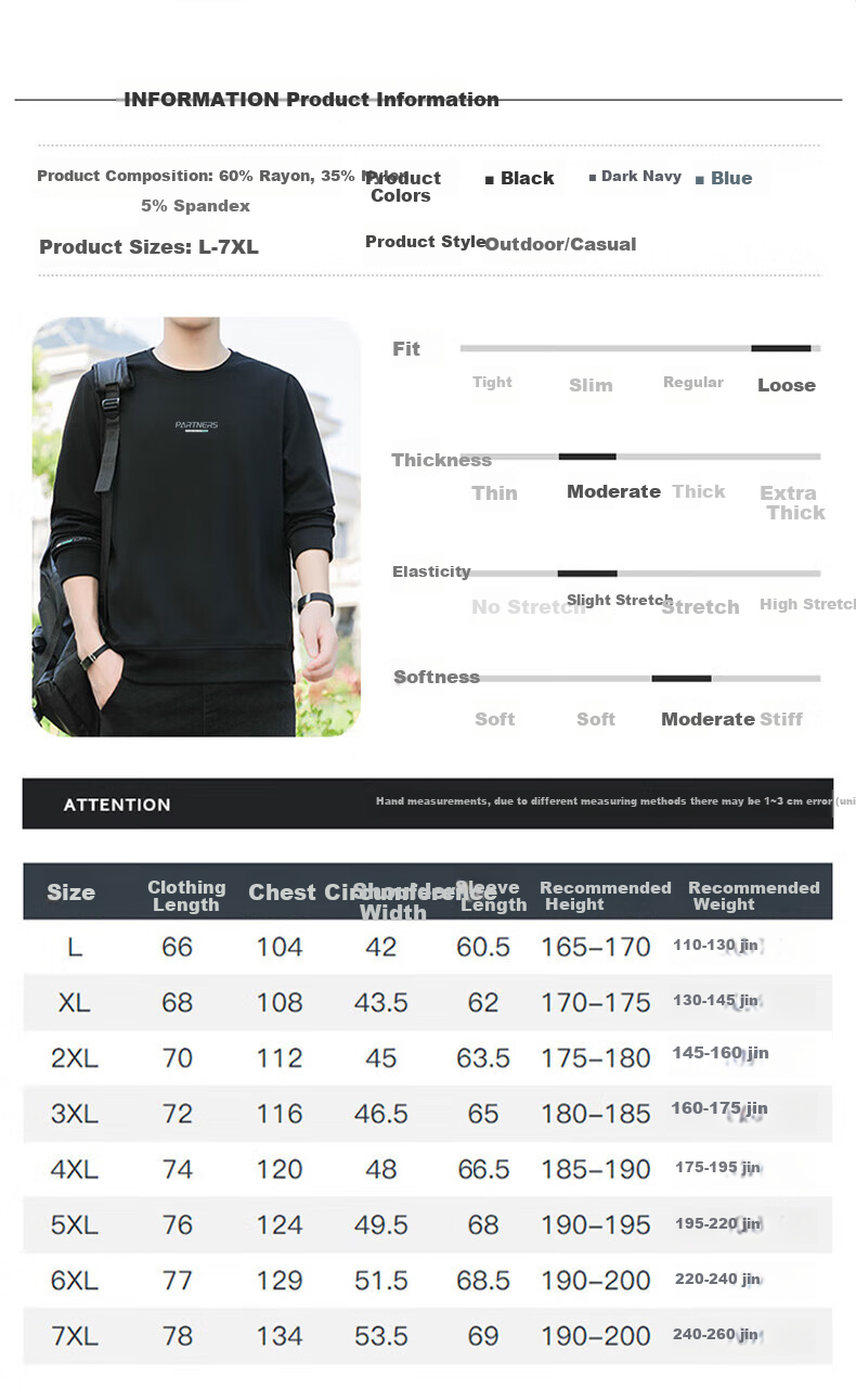 ROMON Men's Sweatshirt, Autumn Large Size Long-Sleeve T-Shirt, Outdoor Sports Casual Jacket, Base Layer Top, UP89 Navy Blue XL 2