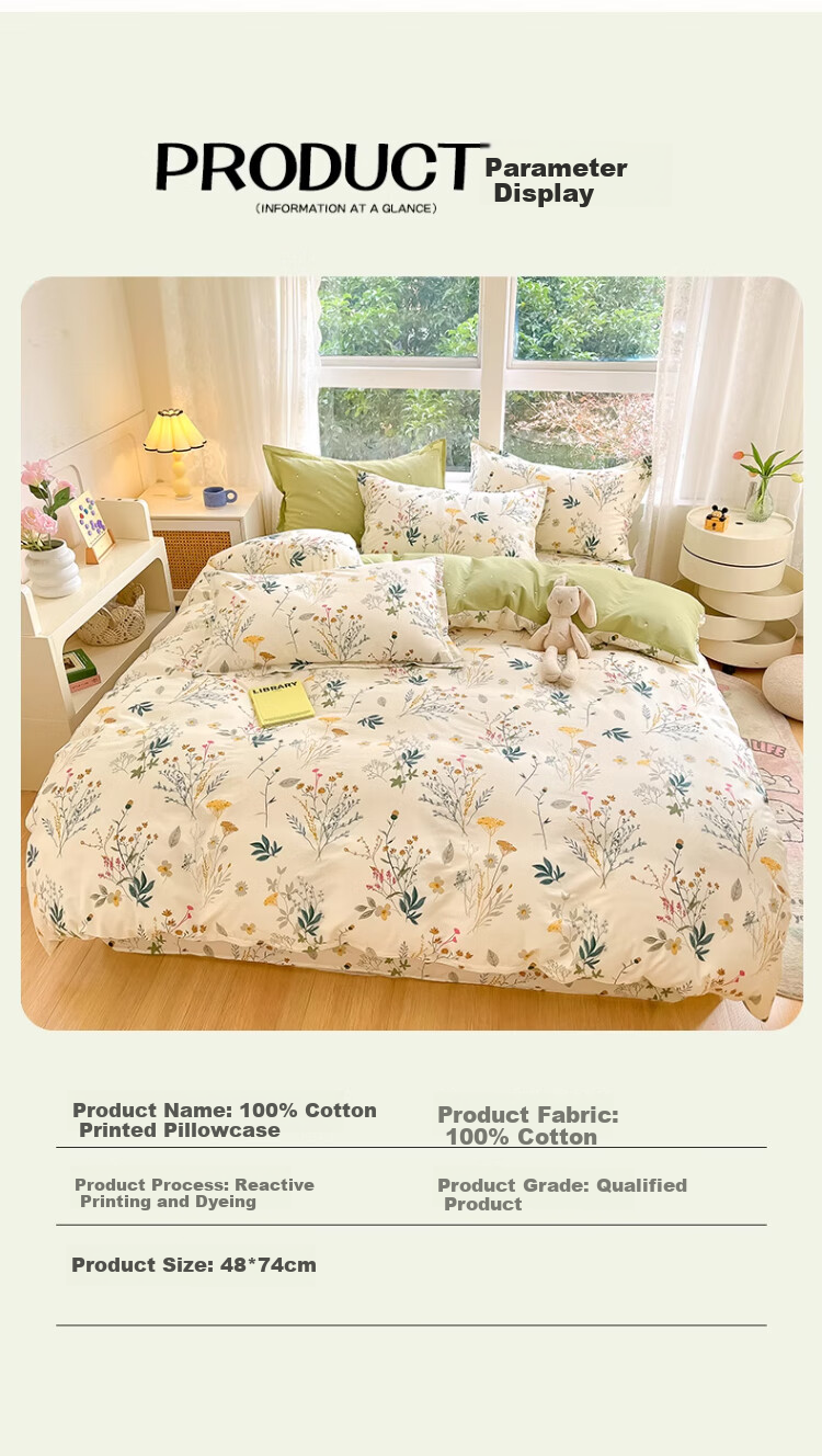 SOMERELLE 100% Cotton Pillowcase Pair, Pure Cotton Xinjiang Cotton Pillow Protector Covers, 48x74cm 12