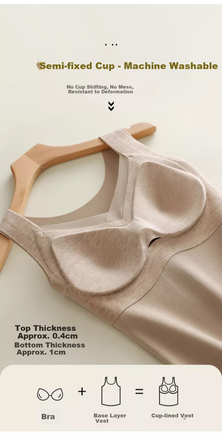 GRACEWELL Women's Cashmere Silk Thermal Vest with Padded Bra, Autumn Winter Fleece Thickened Seamless Camisole Underwear 11