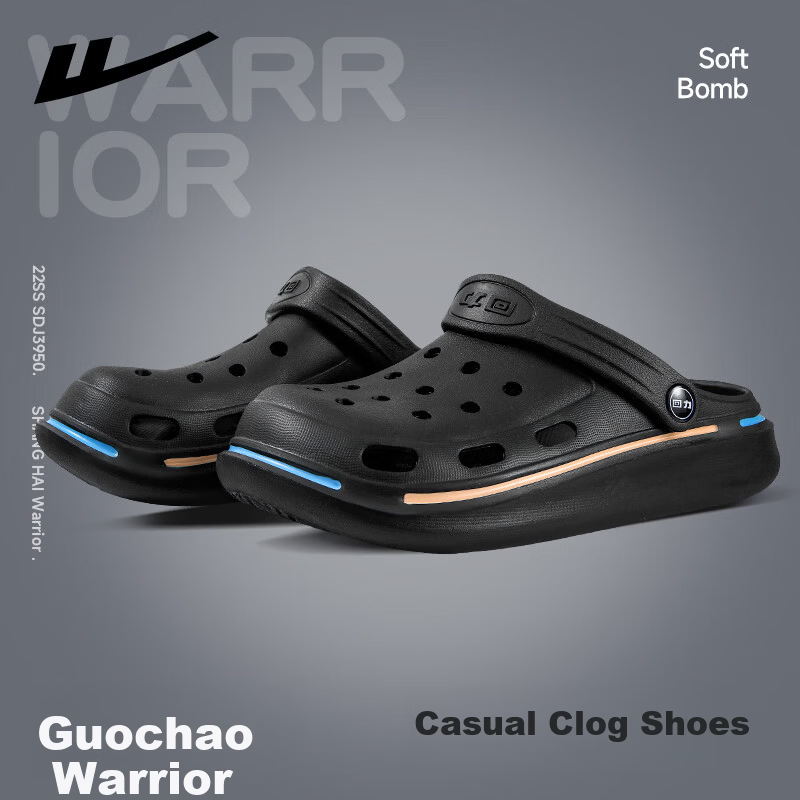 Warrior Official Men's Summer 2026 Breathable Closed-Toe Slippers Outdoor Soft Sole Sandals Black - Style A Size 42