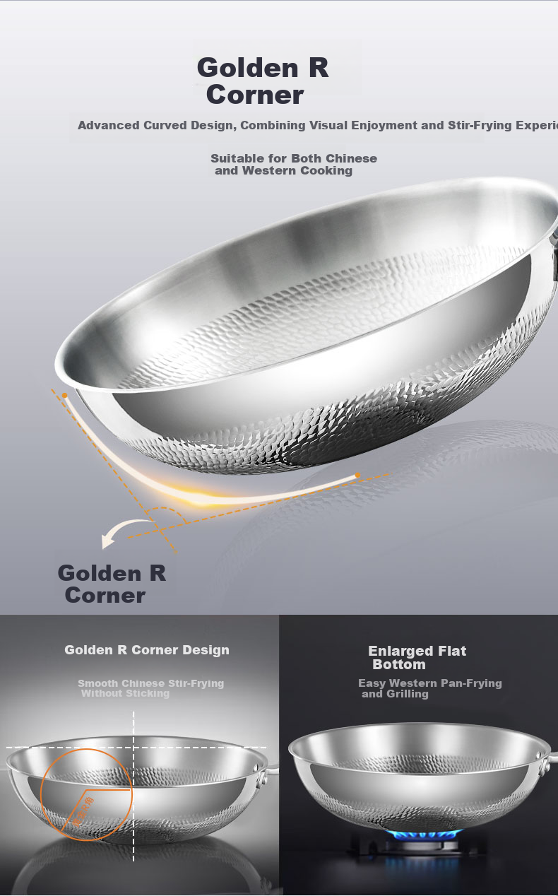 Robam Titanium Frying Pan Pure Titanium Non-Stick Coating-Free Wok Hammered Texture Low Oil Smoke Pan Compatible with Gas and Induction Cookers 32cm 13