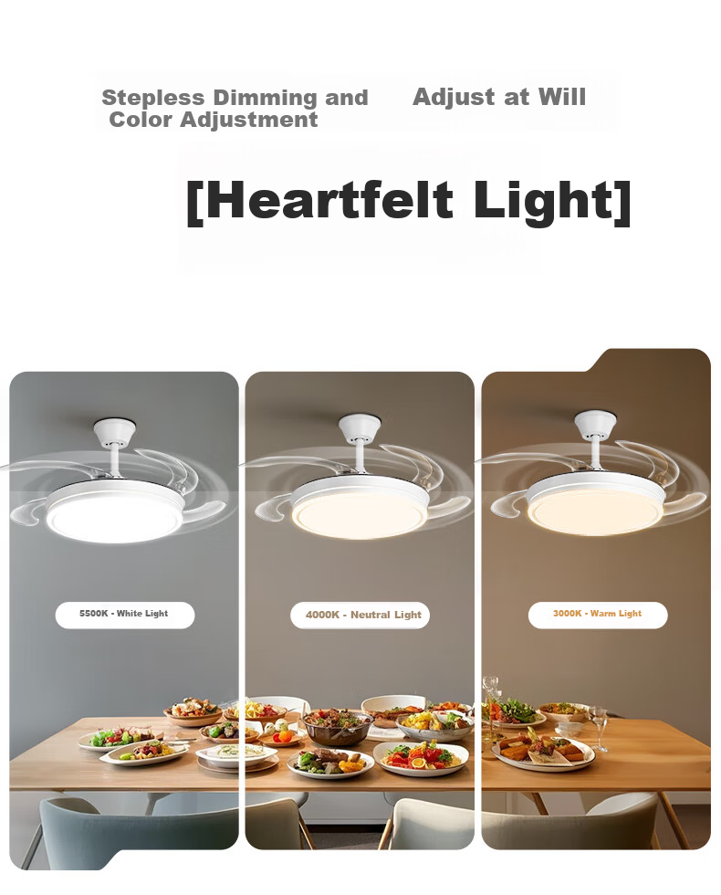 Kuka Invisible Ceiling Fan Light for Living Room and Dining Room Silent Fan Lamp with Rod - Three Colors [Installation Included] 20