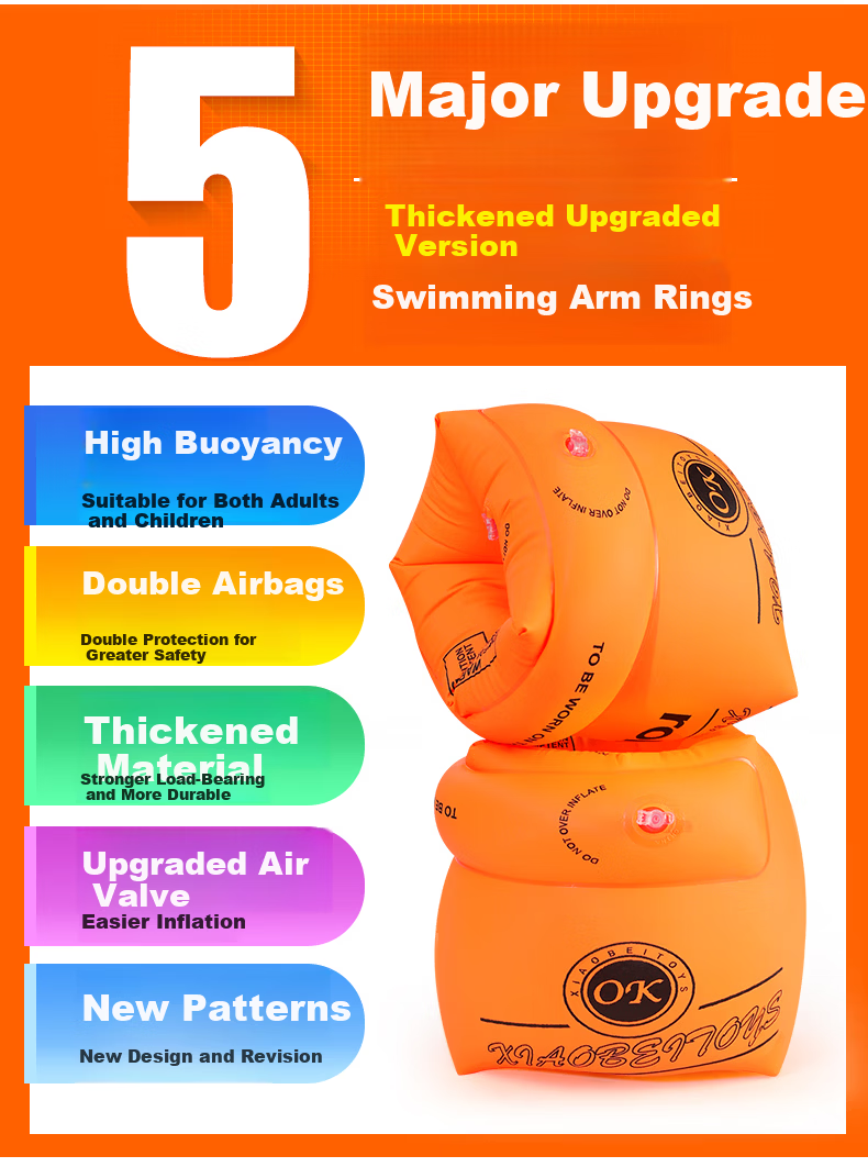 Adandyish Adult and Kids Arm Floaties Swimming Double Airbag Safety Inflatable Buoyancy Float Orange 3