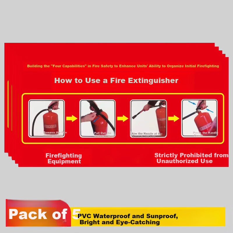 Yiju Changning Fire Safety Warning Signs Fire Extinguisher Usage Instructions PVC Sheets 5-Pack 35*16cm (First Generation)
