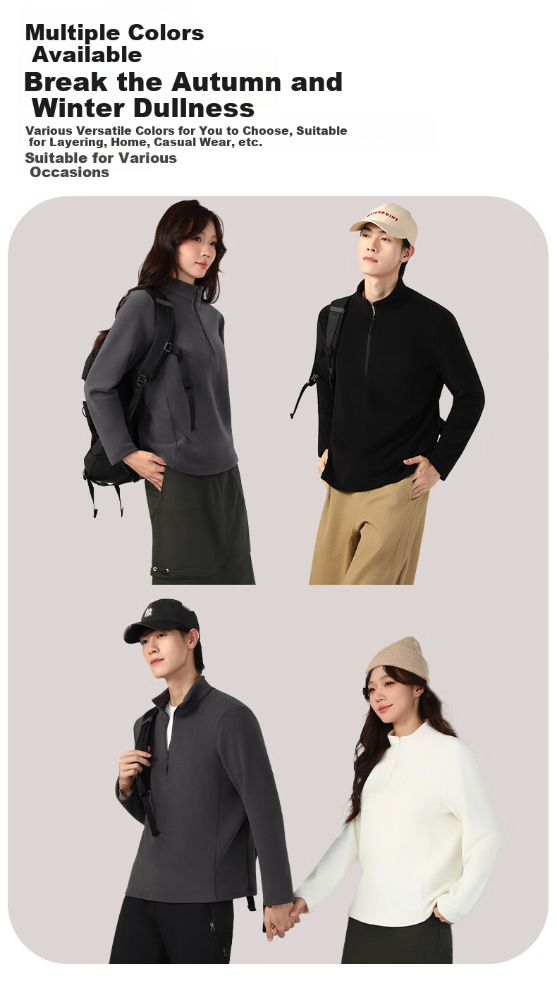 LangSha Unisex Fleece Pullover Half-Zip Stand Collar Windproof Polar Fleece Long Sleeve Base Layer 3