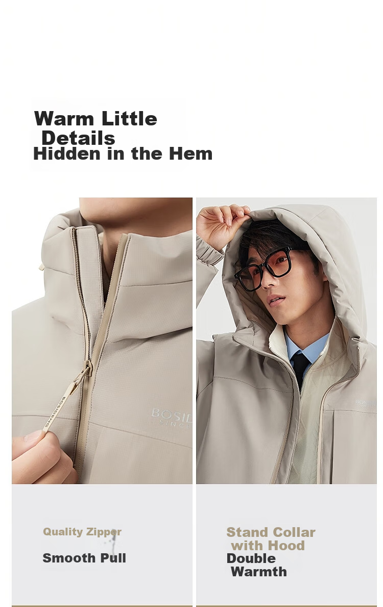 BOSIDENG Men's Off-Season 90% Down Thickened Hooded Loose Short Casual Warm Jacket 12