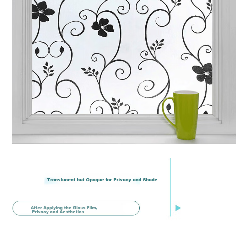 Omai Frosted Glass Privacy Film Window Sticker Bathroom Privacy Decal Translucent Opaque White Flower 2m 8