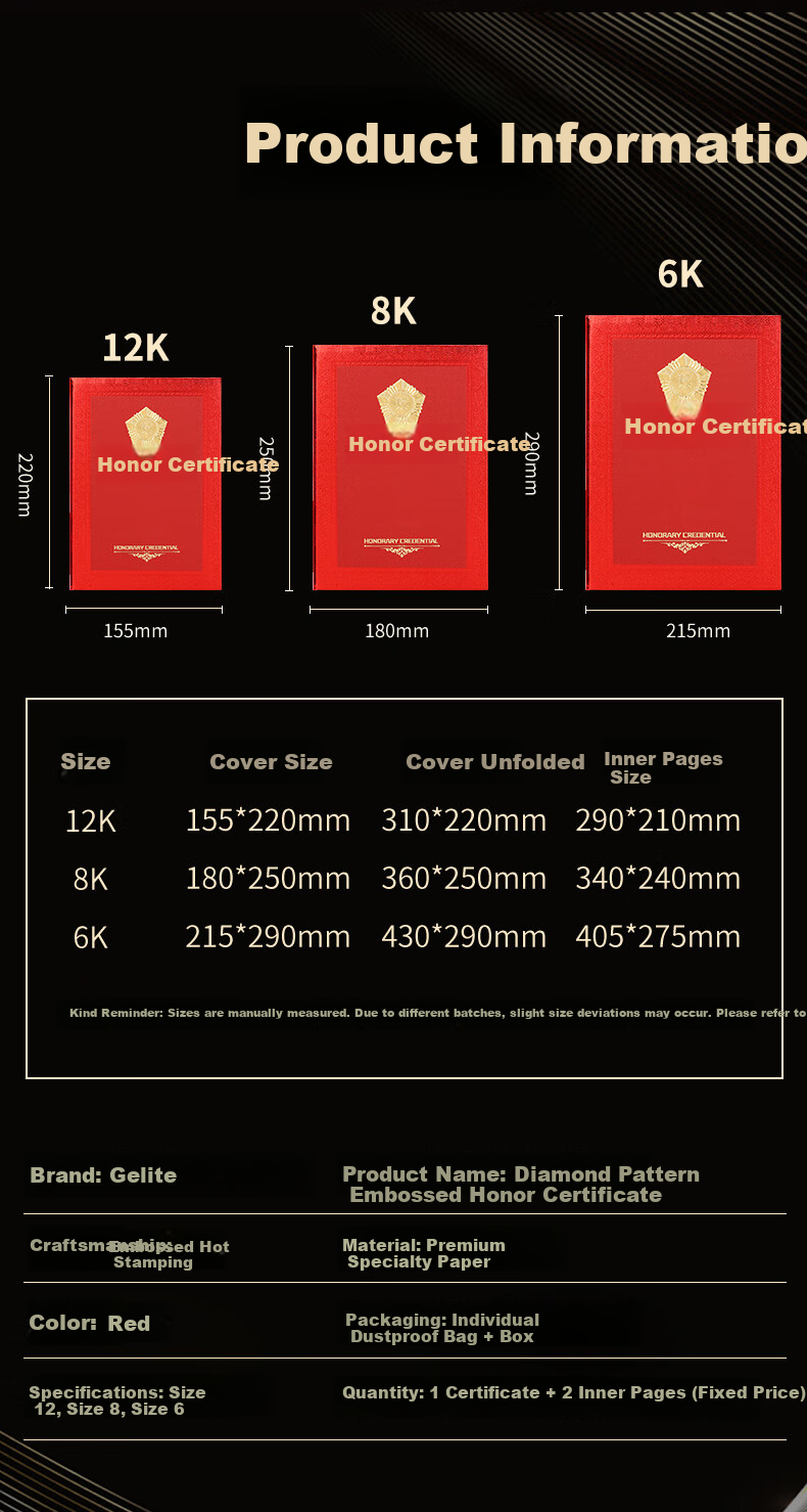Gelite Gold Foil Ribbon with Core 8K Honor Certificate 1-Pack Blank Award Paper Printable Training Recognition Certificate Inner Pages 2