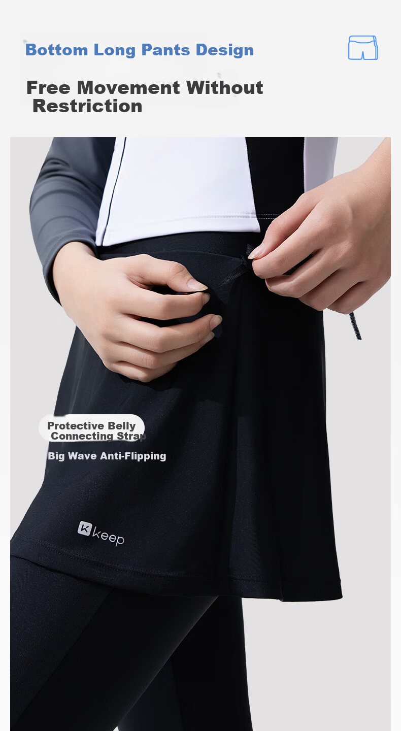 Keep Women's Two-Piece Long Sleeve Long Pants Swimwear Sun Protection Quick-Dry Rash Guard for Snorkeling Surfing Gray White L 9