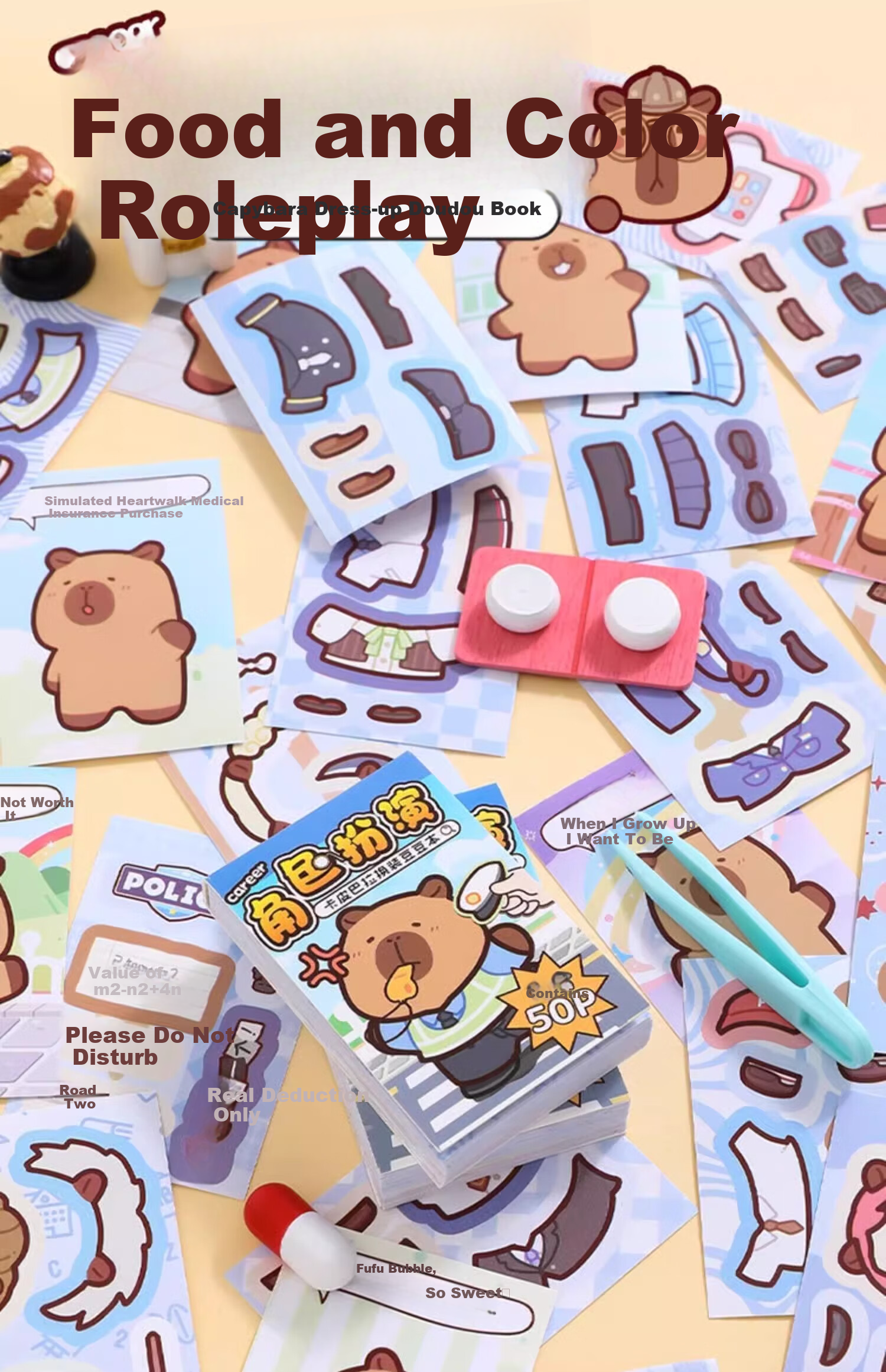 Class 3-2 Capybara Dress-Up Doudou Book Dress-Up Wardrobe Sticker Album DIY Children's Craft Sticker Book Cute Cartoon Princess Toy Book Role Play (Blue) 16