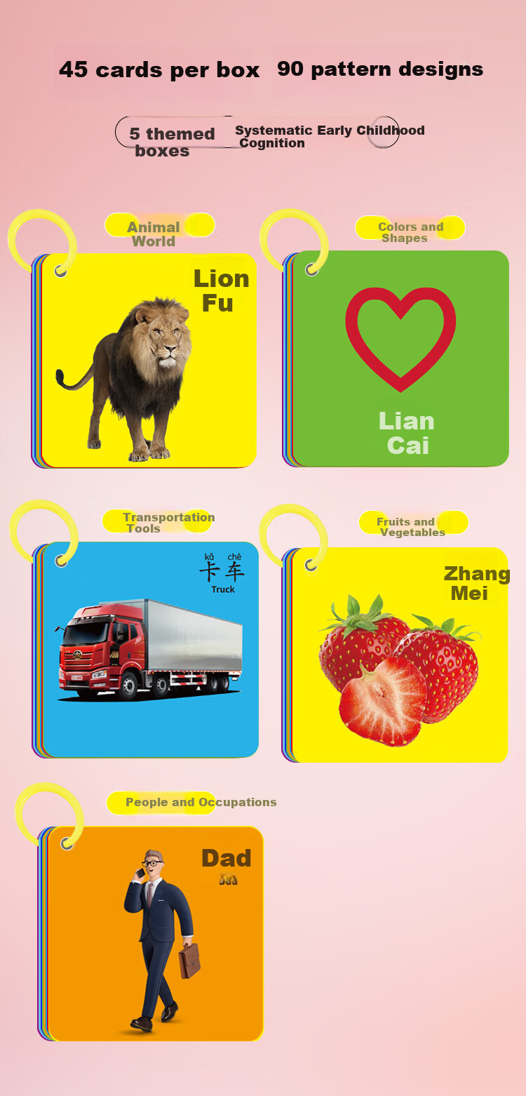 Danmiqi Early Education Cognitive Cards for Toddlers 0-6 Years Old Baby Picture Word Recognition Fruit and Number Task Cards Toy 2