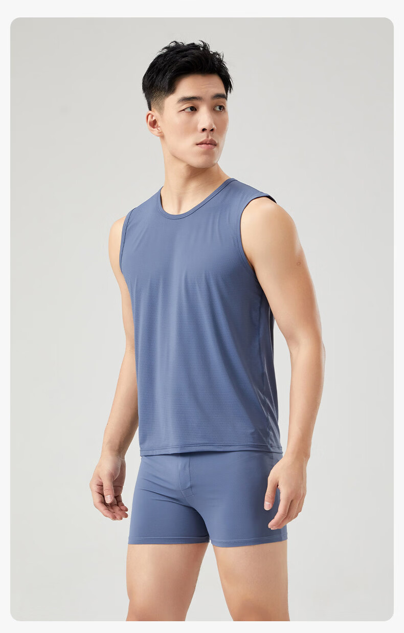 Romon Men's Ice Silk Vest Summer Thin Cool Mesh Breathable Casual Sports Tank Top 1 Piece 23