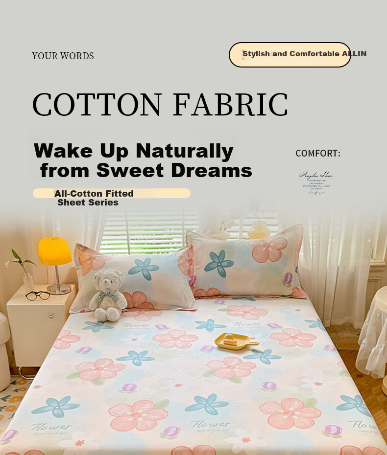 Hodo 100% Cotton Fitted Sheet Mattress Protector Cover Pure Cotton Bed Cover 1.5x2m 1