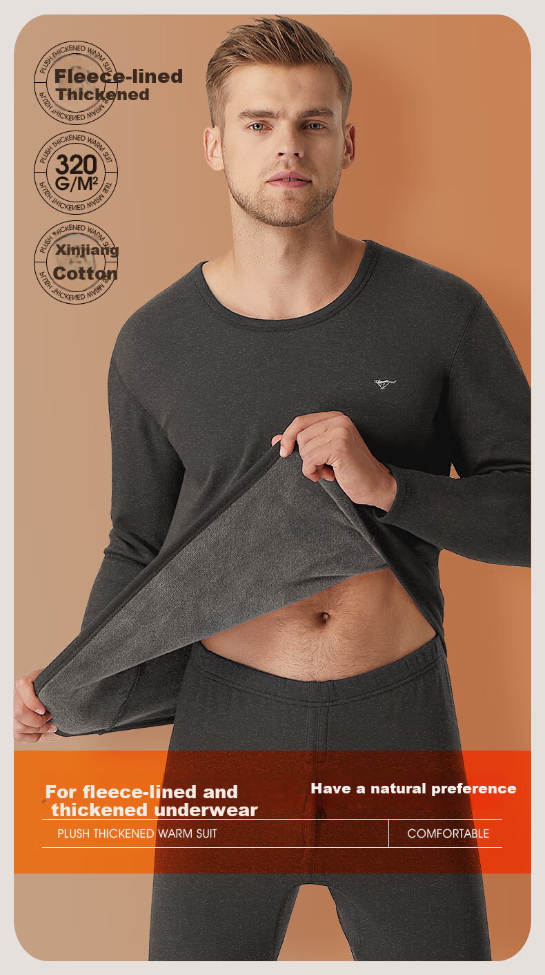 SEPTWOLVES [Double Warmth] Thermal Underwear for Men, Fleece-Lined Thick Autumn And Winter Base Layer Set with Round Neck 2
