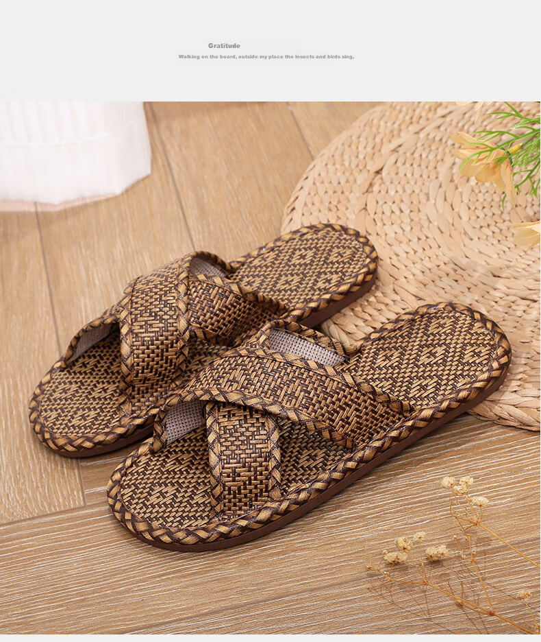 GUOLUOFEI Woven Rattan Summer Indoor Non-Slip Soft Sole Slippers for Men and Women, Diamond Cross Pattern, Size 42-43 8