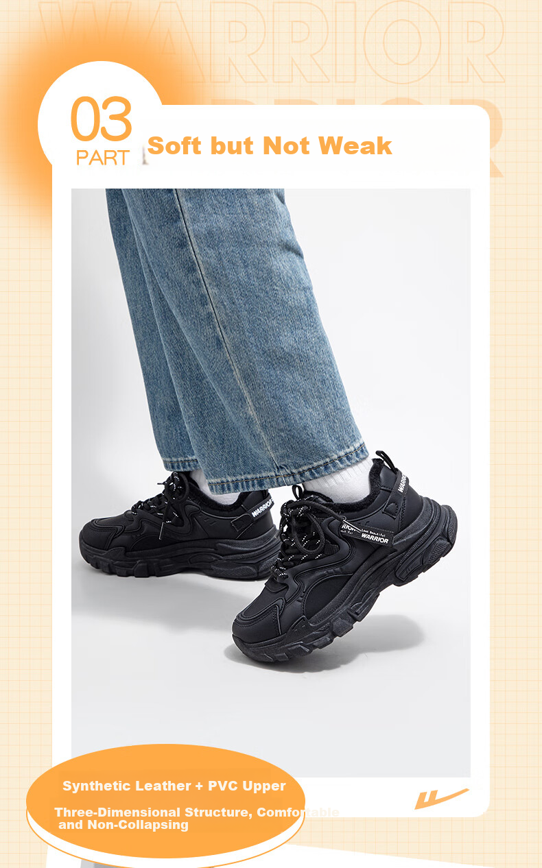 Warrior Official Women's Dad Sneakers 2026 Summer New Plush Warm Versatile Cotton Shoes Black Size 40 7