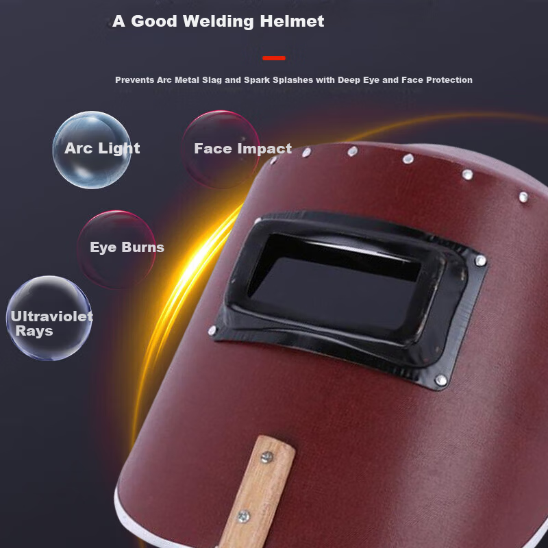 Anxiaoxia Electric Welding Helmet Protective Face Shield Argon Arc Welding Cap Lightweight Leather Face Cover with Three Black Lenses and Strap 4