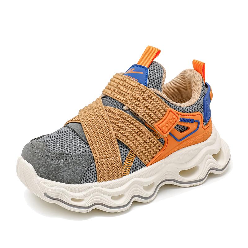 Warrior Boys' Shoes Spring And Autumn Style Mesh Breathable Soft Sole Children's Sneakers WZ-1586 Gray/orange/khaki 32