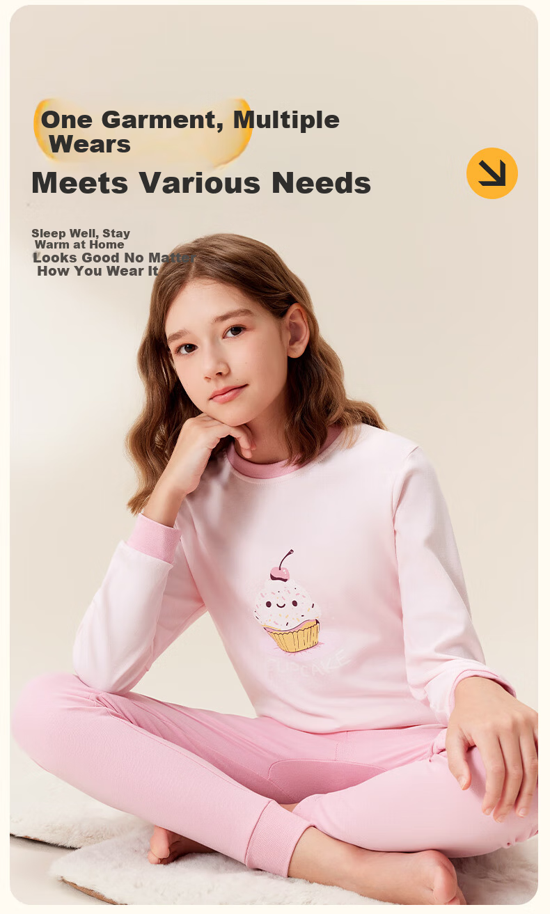 Yalu Kids Girls Cotton Thermal Underwear Set Antibacterial Home Sleepwear Comfortable Innerwear 8