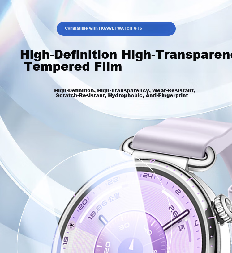 ESCASE [2-Pack] Tempered Glass Screen Protector for Huawei Watch GT6 41mm Full Coverage HD Anti-Fingerprint Shockproof Film 1
