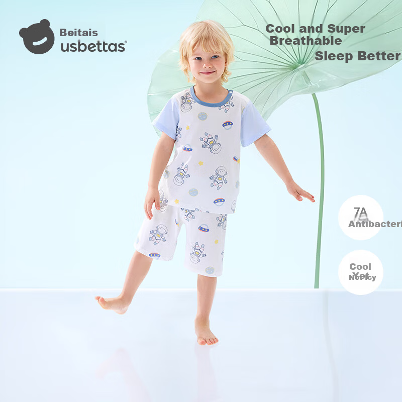 Betis Kids Pajamas Boys Short Sleeve Summer Cotton 2026 New Girls Ice Silk Baby Homewear Set