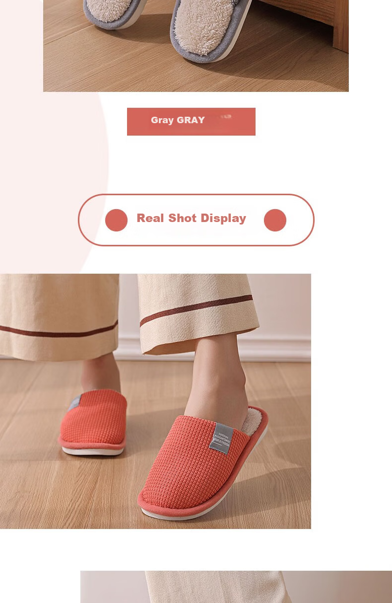 Huamei Jianbu Japanese Style Soft Minimalist Couple Cotton Slippers Autumn Winter Indoor Warm Soft Sole Cotton Shoes Men HM001 Gray Size 40-41 10