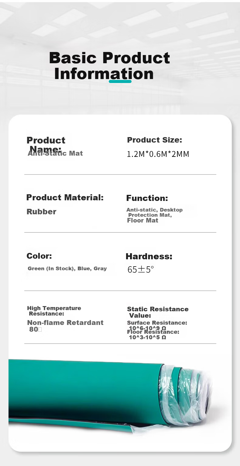 Mars Tiger Anti-Static Workbench Mat Non-Slip High Temperature Resistant Rubber Mat for Factory Laboratory Repair Electronics Assembly Line 0.6m*1.2m*2mm Green Cuttable 6
