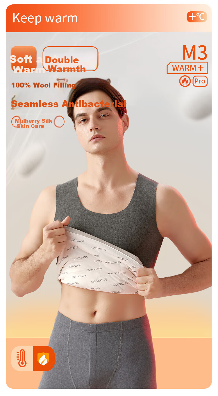 Hengyuanxiang 100% Wool Filled Men's Thermal Vest Thickened Warm Base Layer Sleeveless Jacket Waistcoat 1