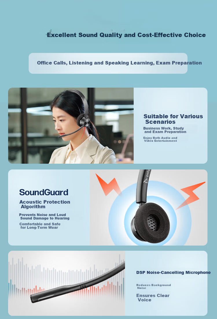 HP Poly C3325 Over-Ear Call Center Headset 1